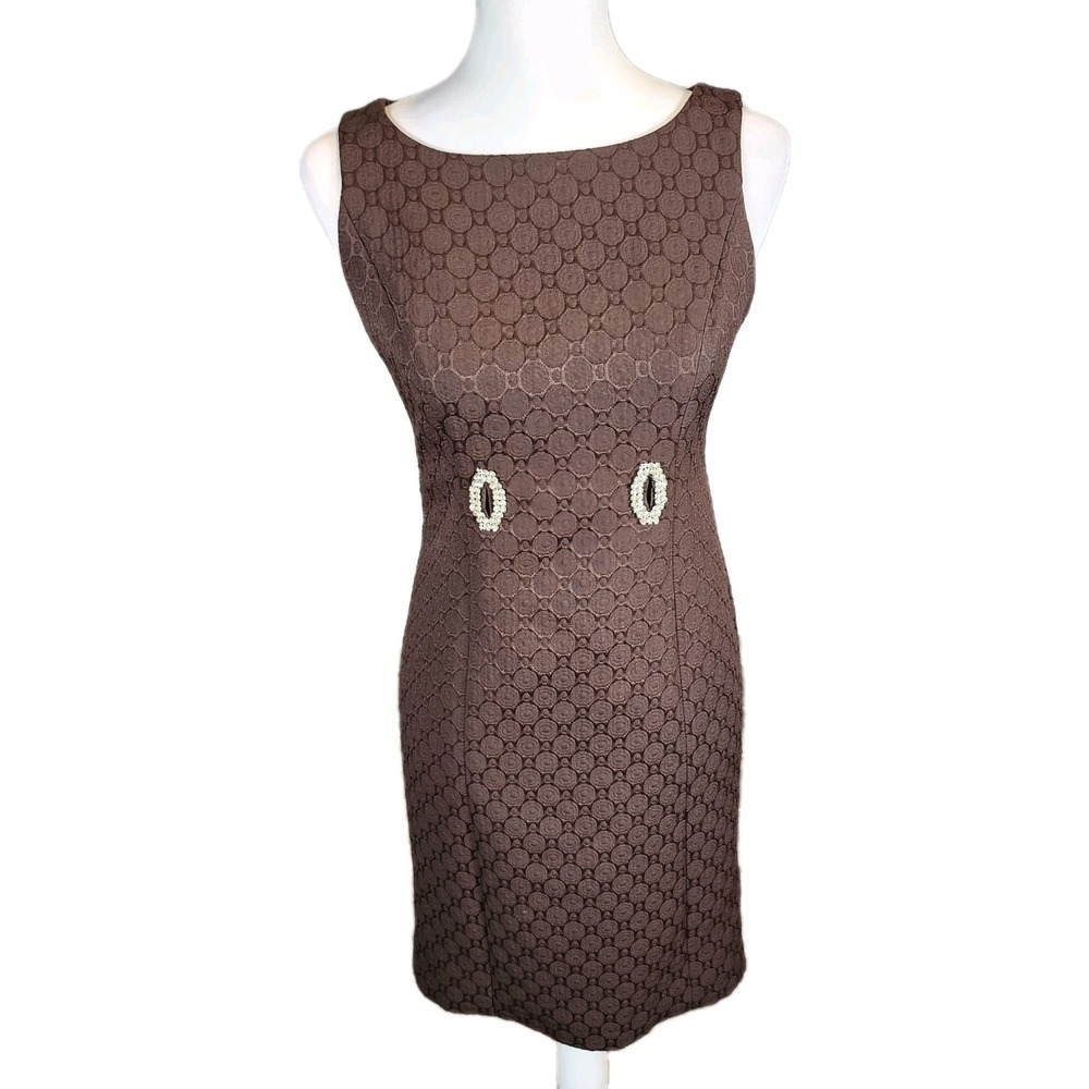 Taylor Sheath Dress Womens 2 Brown Jacquard Rhinestone Cocktail Party Black‎ Tie